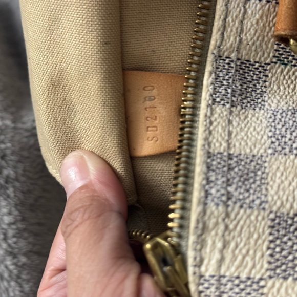 Louis Vuitton Tan Satchel with Damier Azur Canvas and Structured Shape - Picture 10 of 10